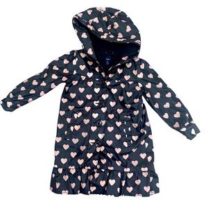 Baby gap toddler girl size 4T black and pink heart rain coat with hood